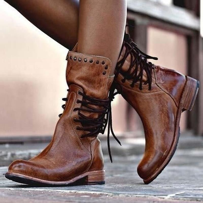 Amaya™ - Bottines en cuir vintage à lacets