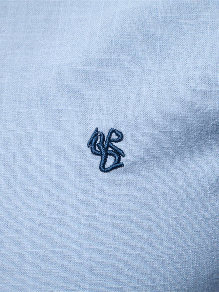 Chemise à col montant effet lin à manches longues