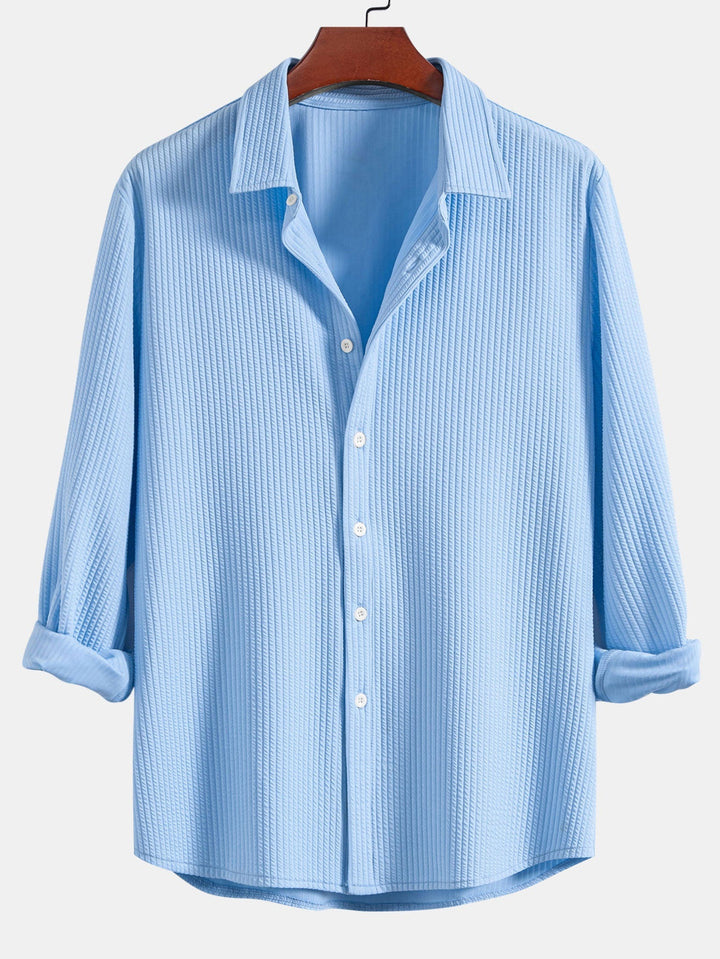 Chemise côtelée à manches longues, ajustée muscle, boutonnée & pantalon côtelé à jambe droite