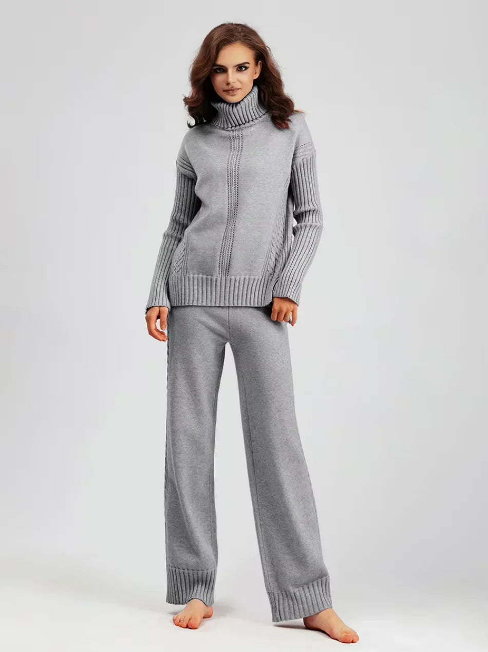 Scarlett | Ensemble de Pull en Tricot Col Montant Chic et Pantalons Amples