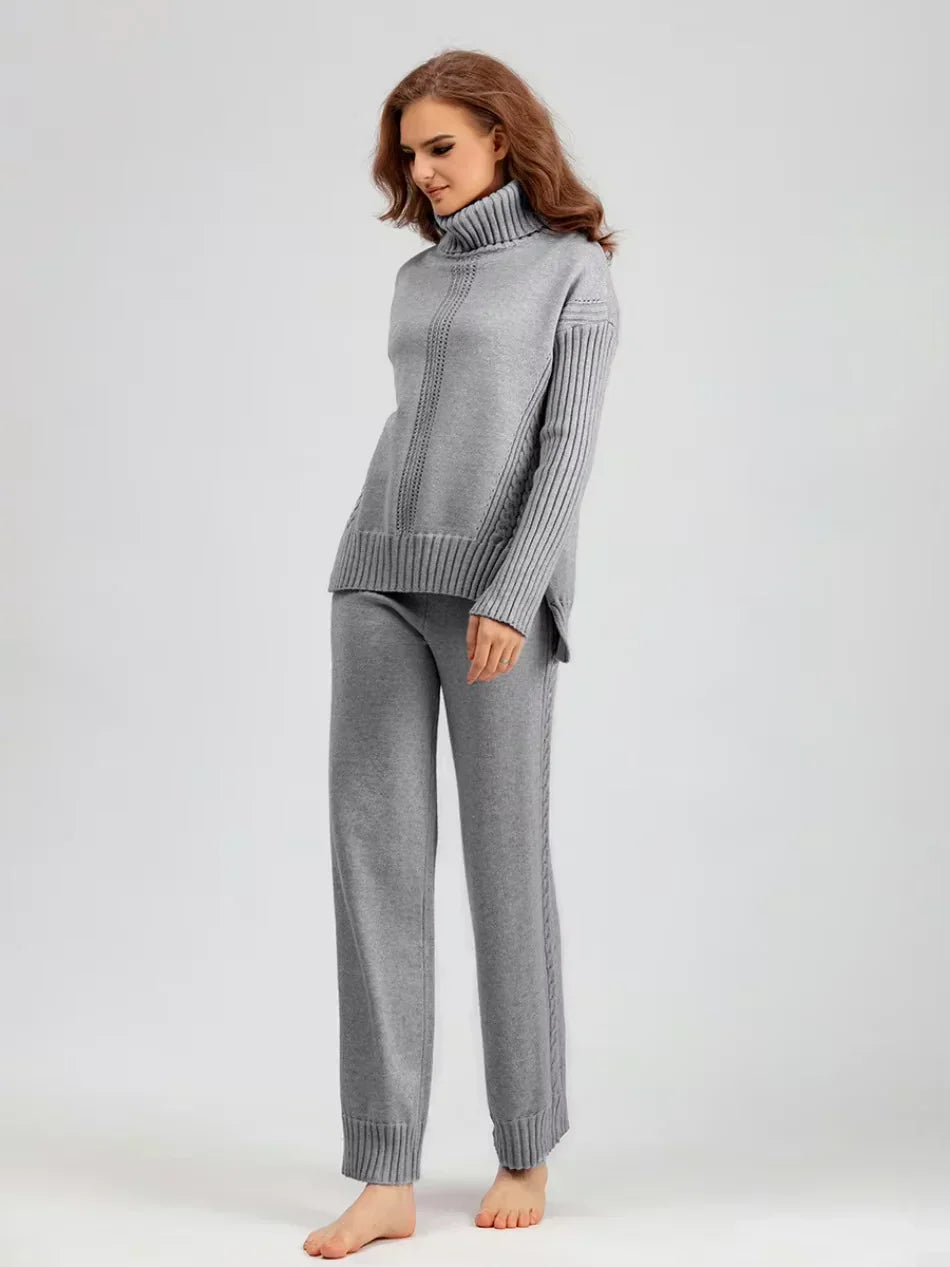 Scarlett | Ensemble de Pull en Tricot Col Montant Chic et Pantalons Amples