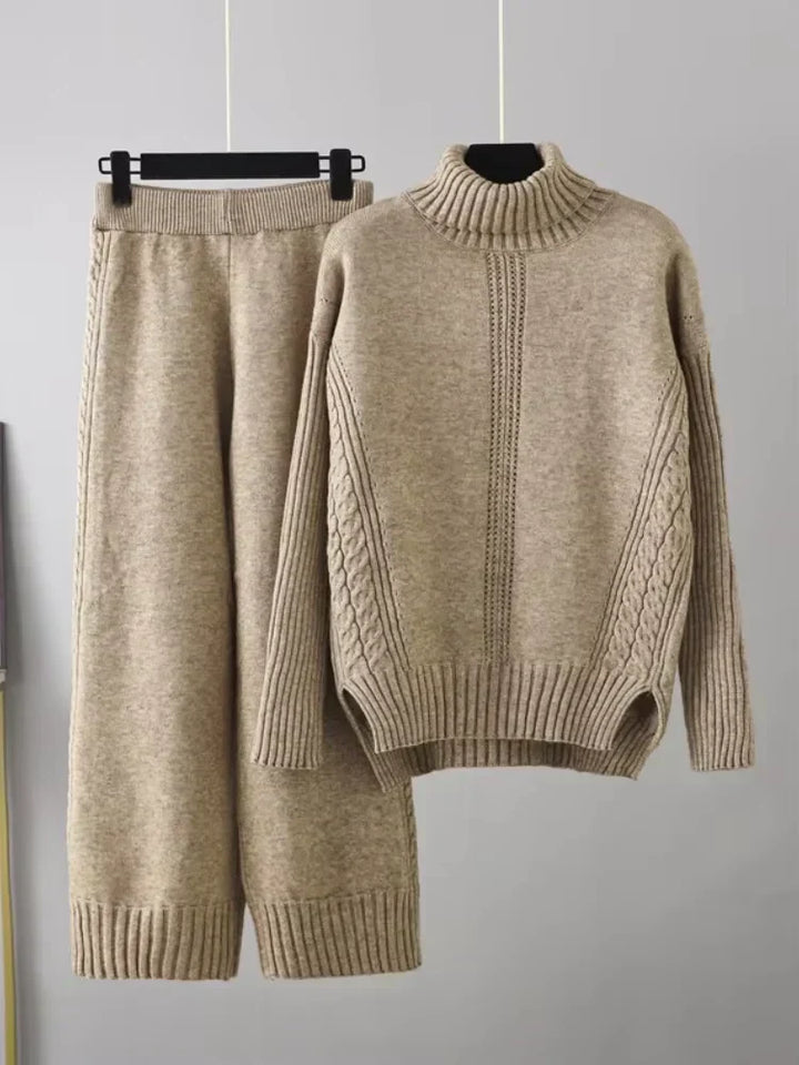 Scarlett | Ensemble de Pull en Tricot Col Montant Chic et Pantalons Amples