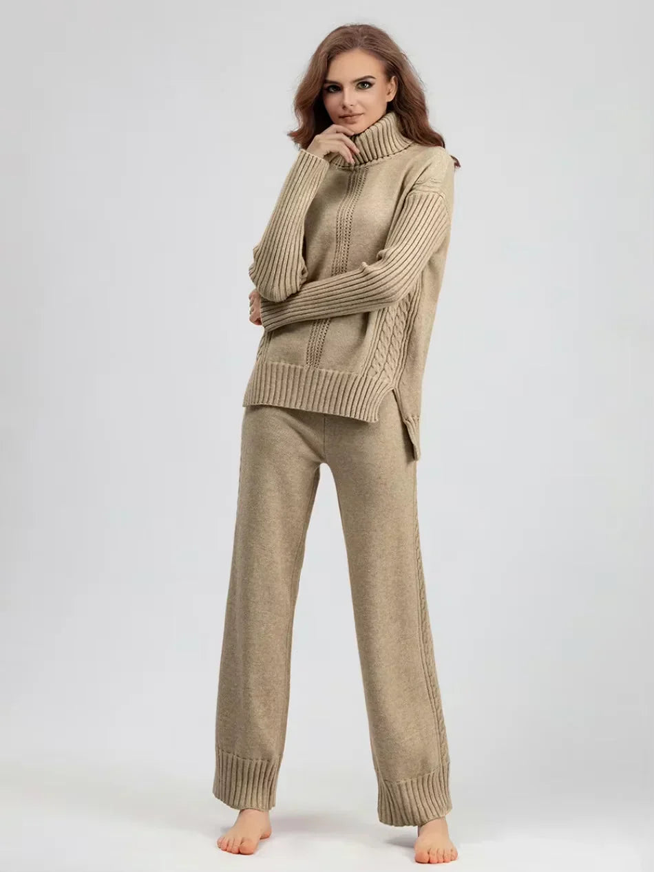 Scarlett | Ensemble de Pull en Tricot Col Montant Chic et Pantalons Amples