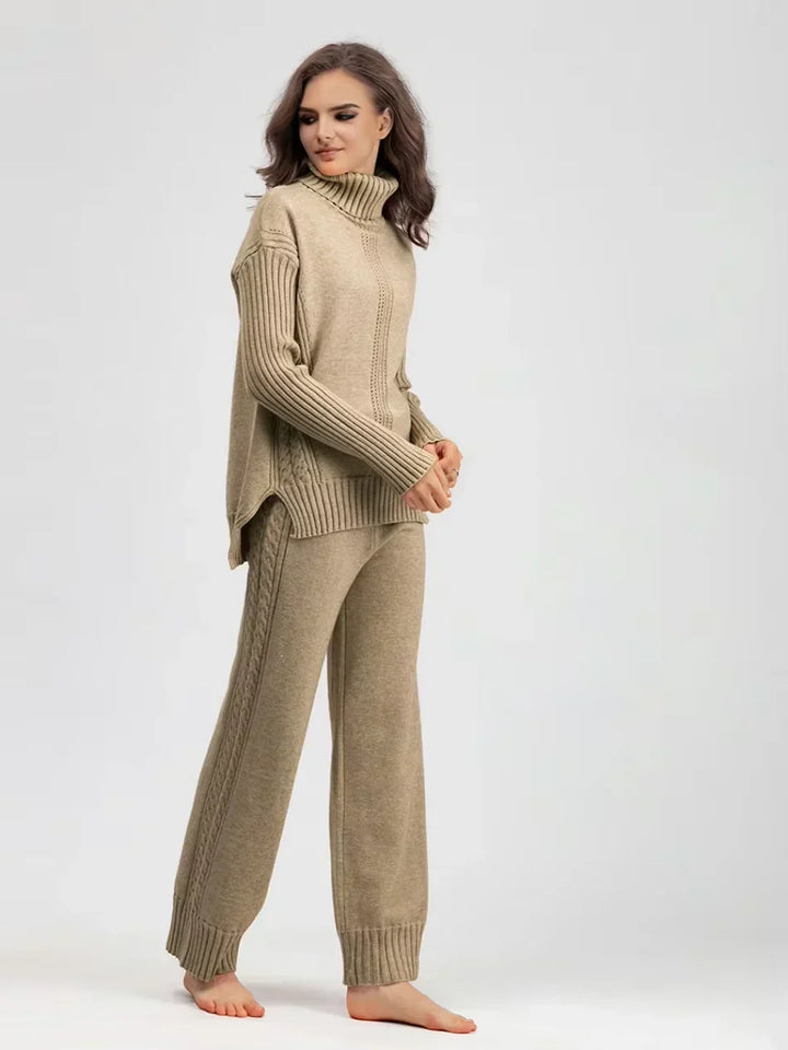 Scarlett | Ensemble de Pull en Tricot Col Montant Chic et Pantalons Amples