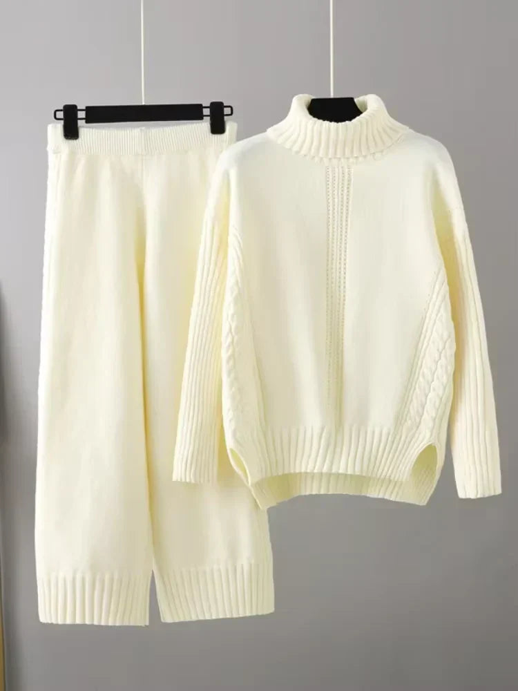 Scarlett | Ensemble de Pull en Tricot Col Montant Chic et Pantalons Amples