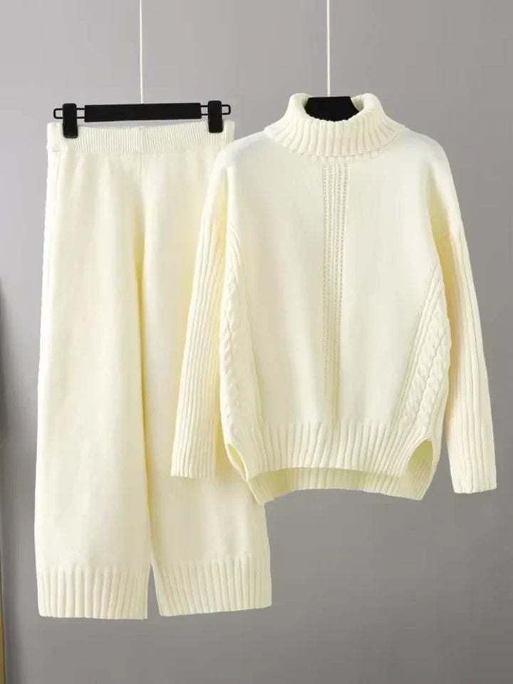 Scarlett | Ensemble de Pull en Tricot Col Montant Chic et Pantalons Amples