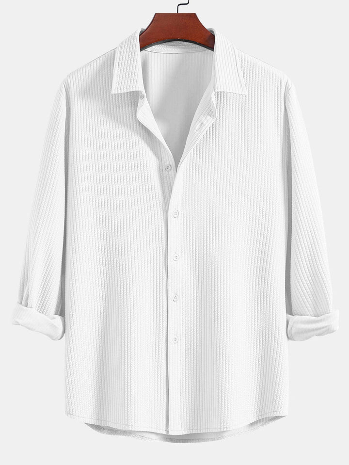 Chemise côtelée à manches longues, ajustée muscle, boutonnée & pantalon côtelé à jambe droite