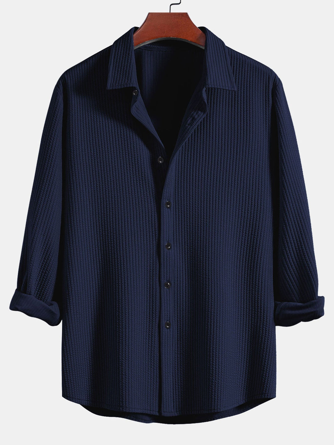 Chemise côtelée à manches longues, ajustée muscle, boutonnée & pantalon côtelé à jambe droite