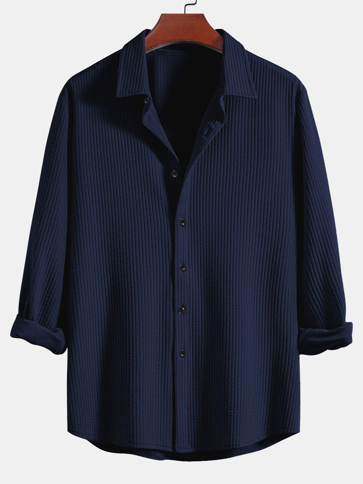 Chemise côtelée à manches longues, ajustée muscle, boutonnée & pantalon côtelé à jambe droite