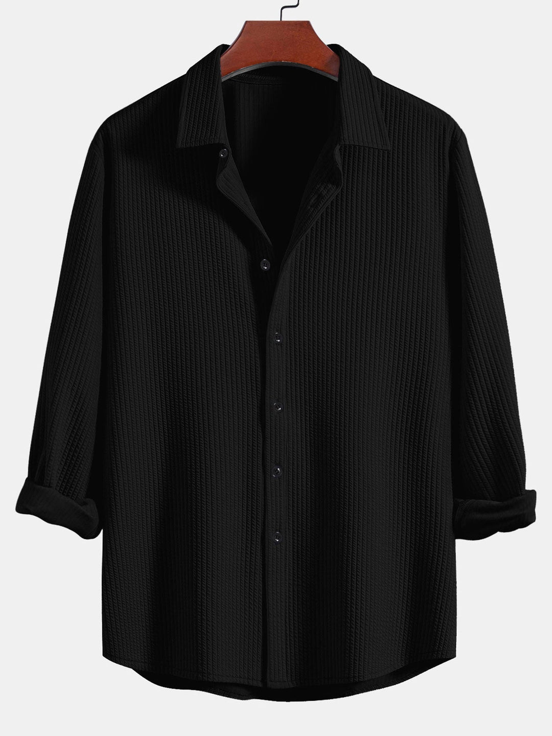 Chemise côtelée à manches longues, ajustée muscle, boutonnée & pantalon côtelé à jambe droite