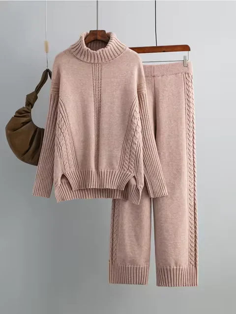Scarlett | Ensemble de Pull en Tricot Col Montant Chic et Pantalons Amples