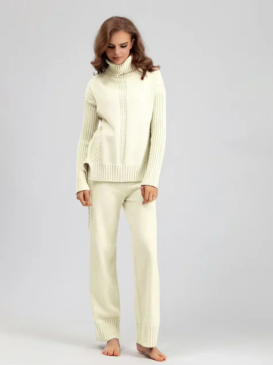 Scarlett | Ensemble de Pull en Tricot Col Montant Chic et Pantalons Amples