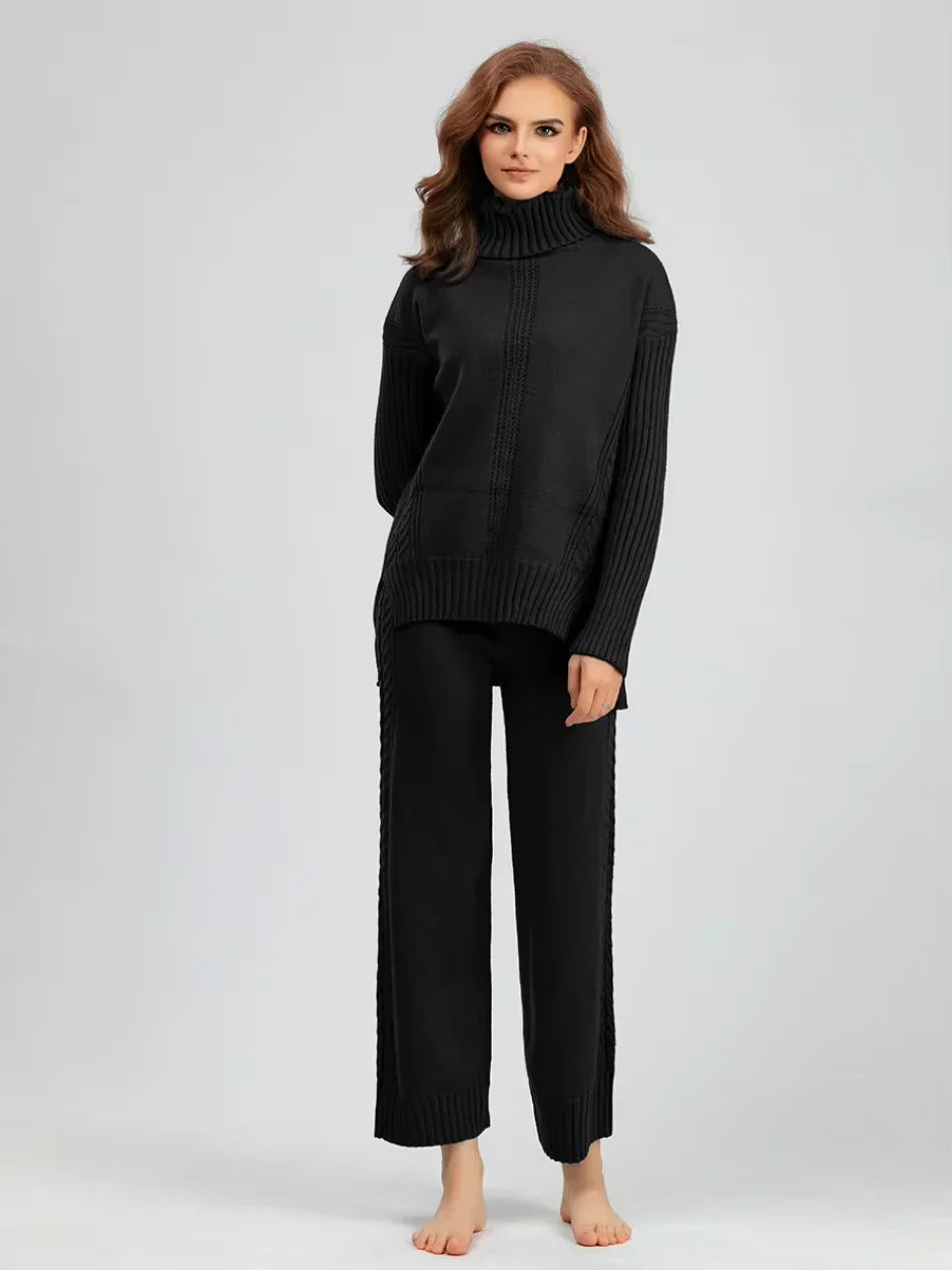 Scarlett | Ensemble de Pull en Tricot Col Montant Chic et Pantalons Amples