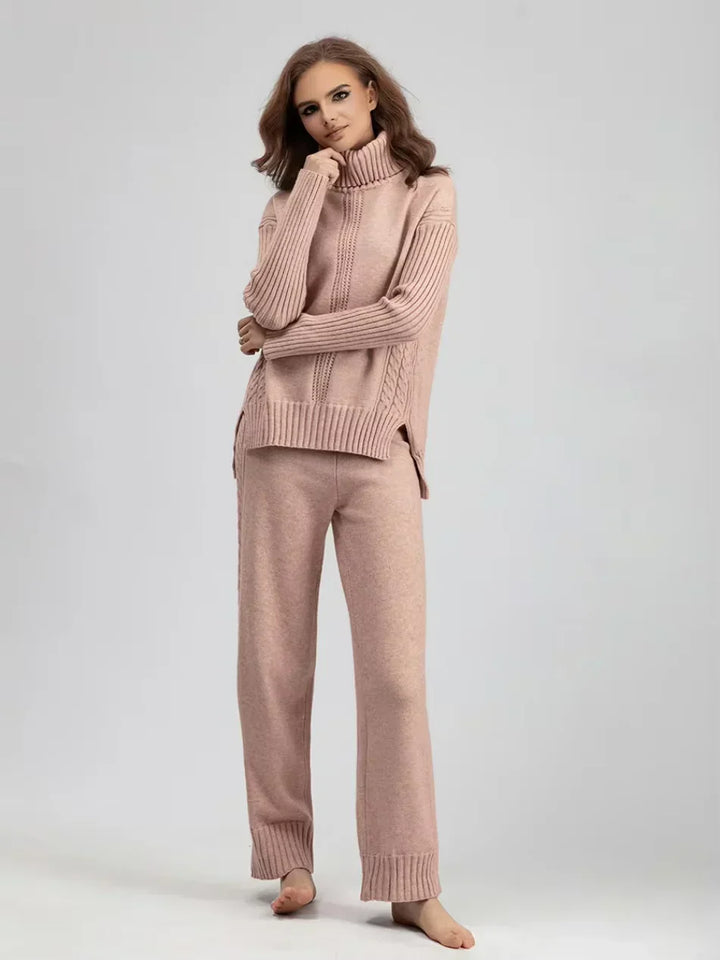 Scarlett | Ensemble de Pull en Tricot Col Montant Chic et Pantalons Amples