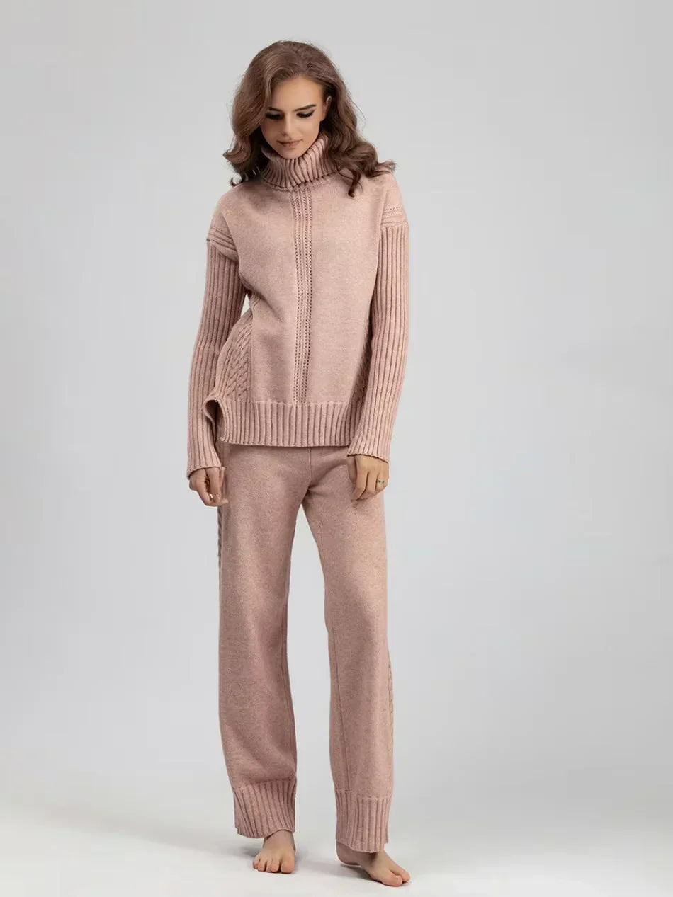Scarlett | Ensemble de Pull en Tricot Col Montant Chic et Pantalons Amples