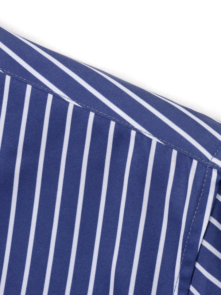 Chemise à rayures à manches longues avec boutons & Pantalon droit à taille élastique