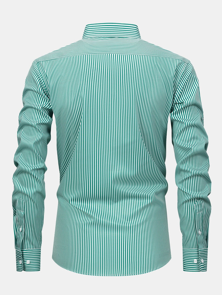 Chemise à rayures à manches longues avec boutons & Pantalon droit à taille élastique