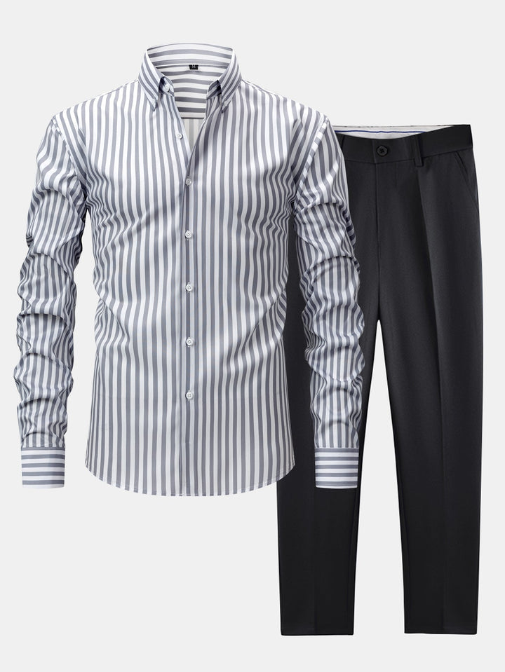 Chemise à rayures à manches longues avec boutons & pantalon fuselé slim fit