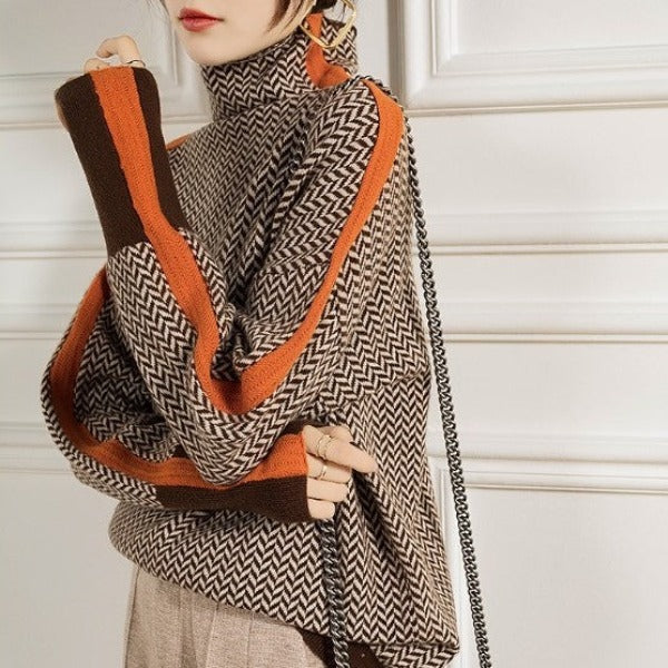 Pull col roulé en chevrons de luxe par Eleanor